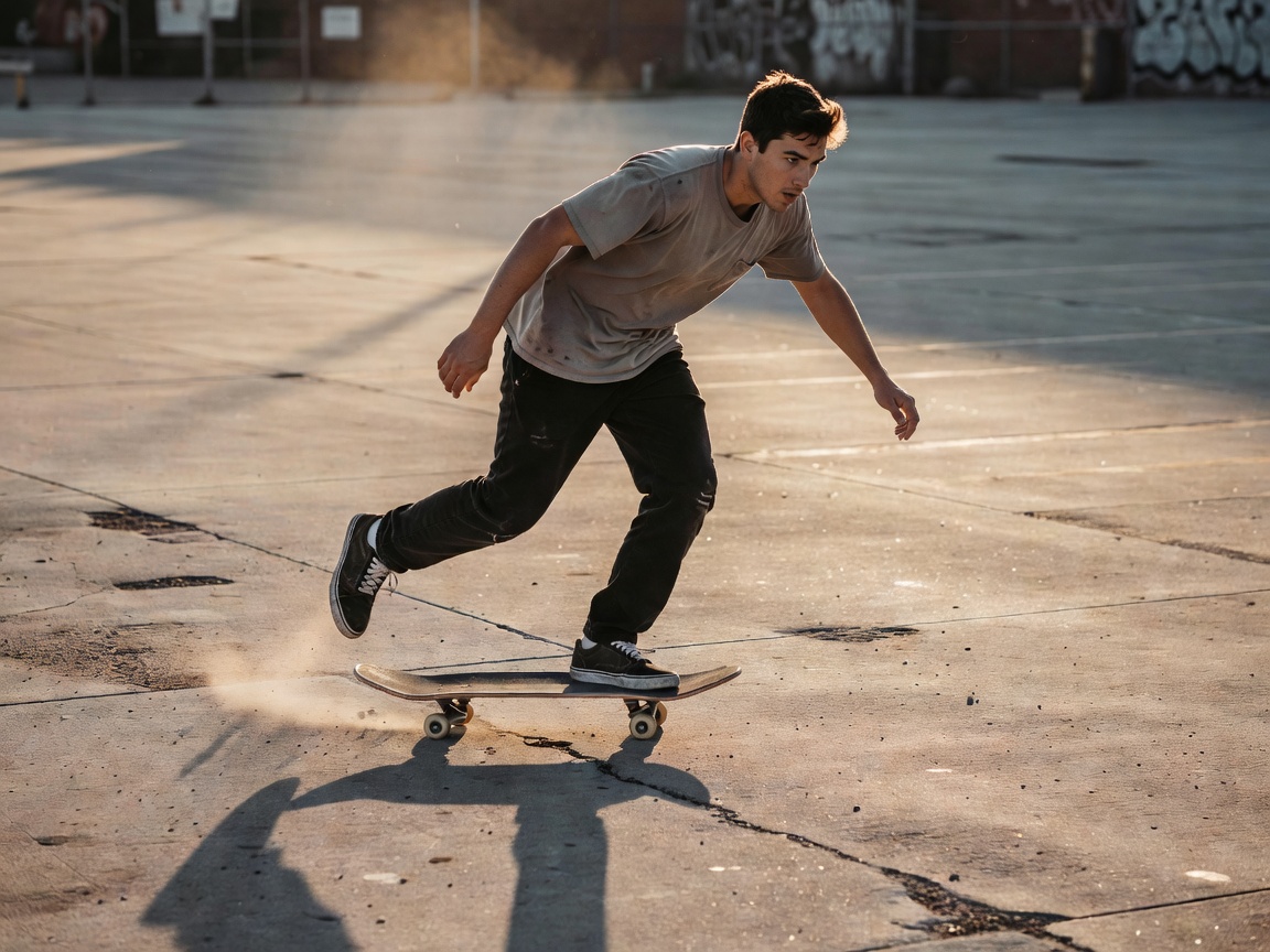 Skater pushing on flat ground