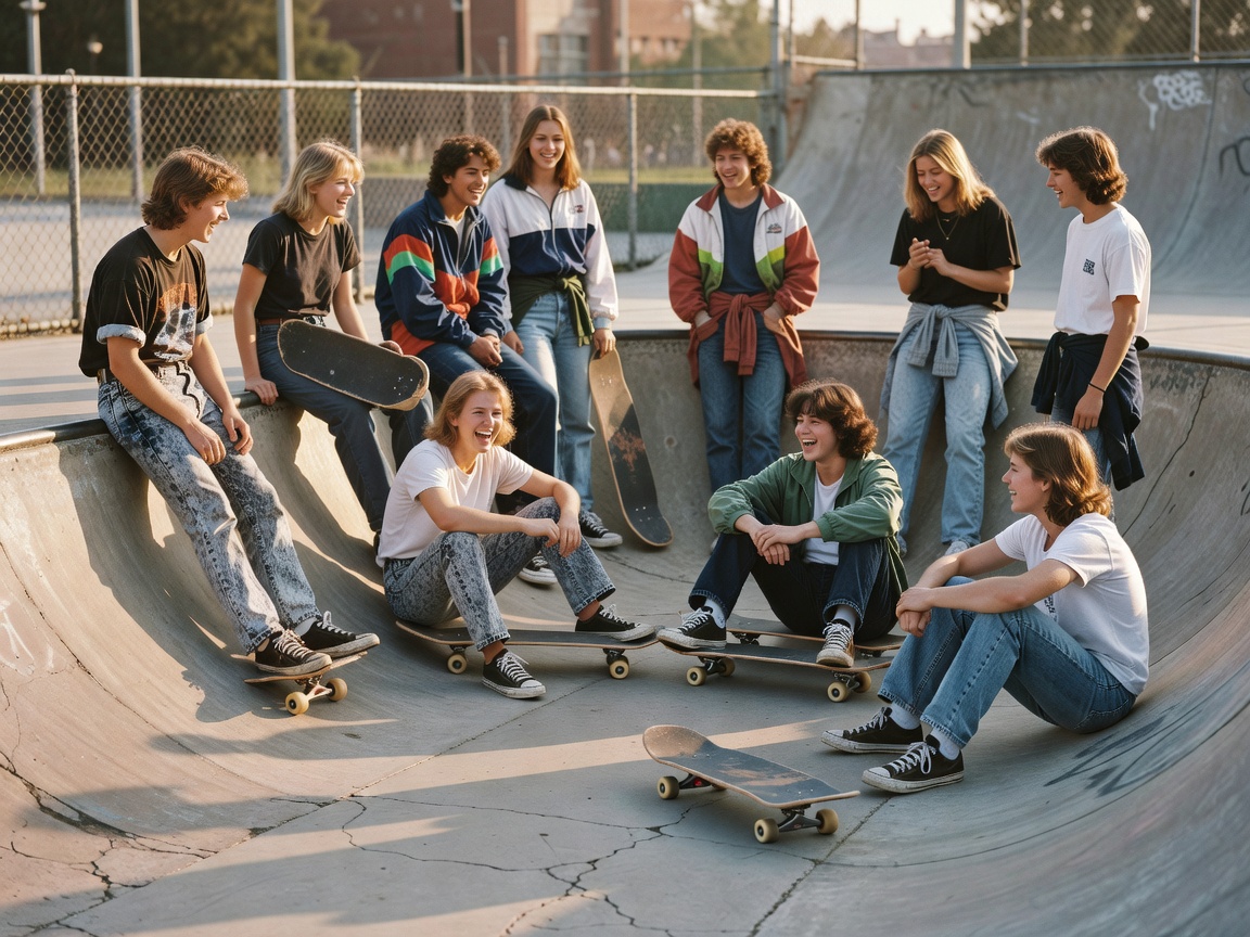 Vintage looking photo of skaters hanging out